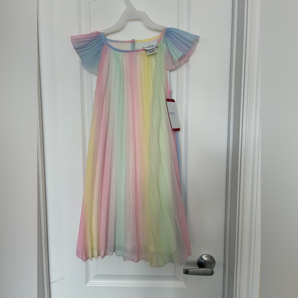 Rare Editions Pastel Rainbow Chiffon Dress – Girls M